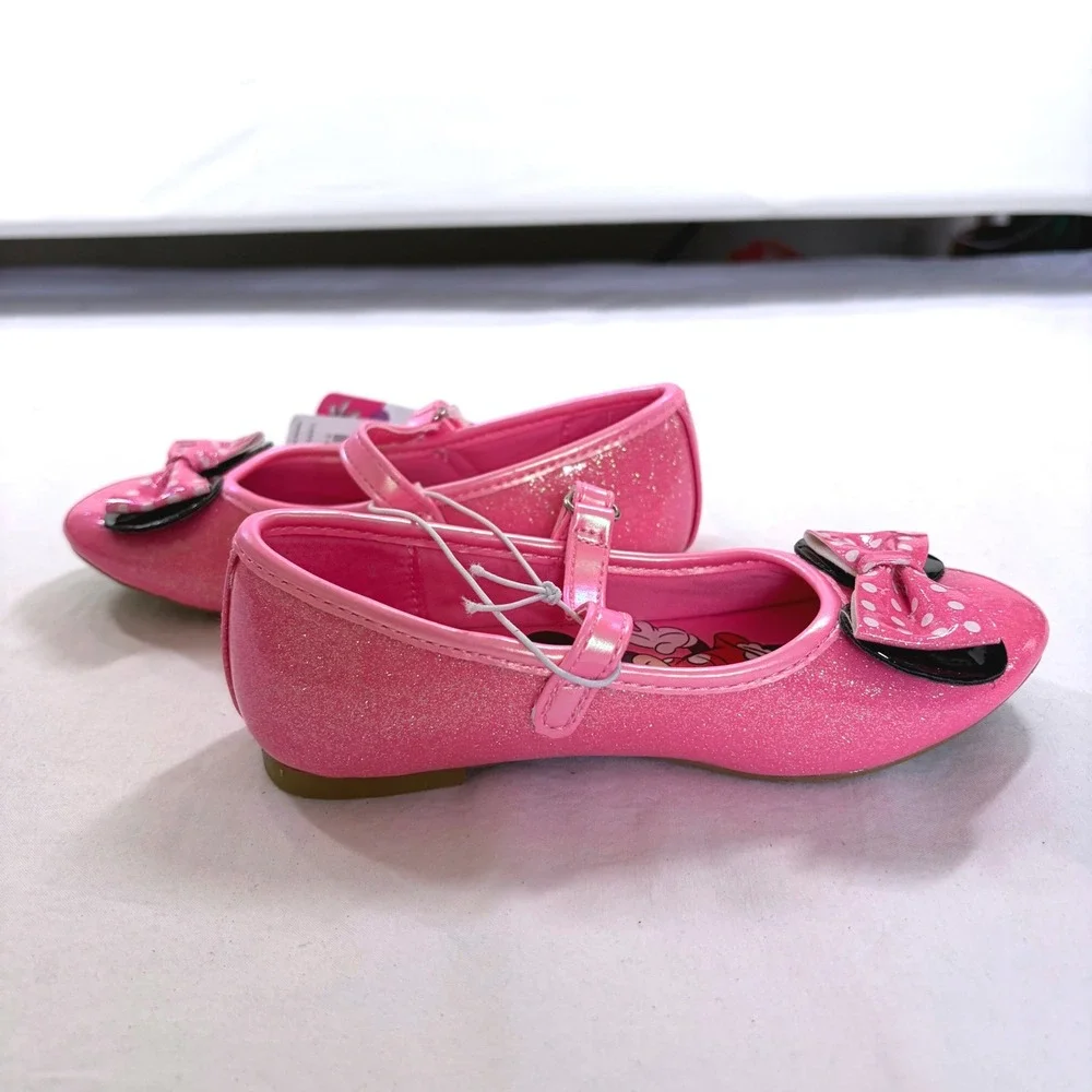 Disney Minnie Mouse Toddler Girls Pink Glitter Ballet Flat Shoes Size 11 NWT